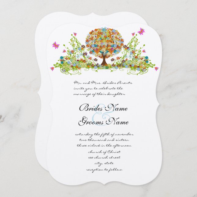 Invitación a la boda romántica en árbol de amor (Anverso / Reverso)