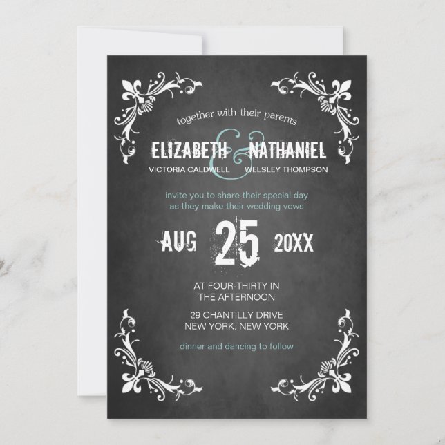 Invitación a la boda romántica en Chalkboard (Anverso)