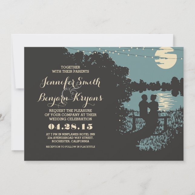 Invitación a la boda romántica en el exterior con  (Anverso)