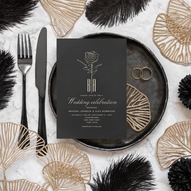 Invitación a la boda romántica en monograma de oro (Subido por el creador)