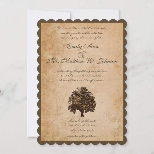 Invitación a la boda romántica en roble (Reverso)