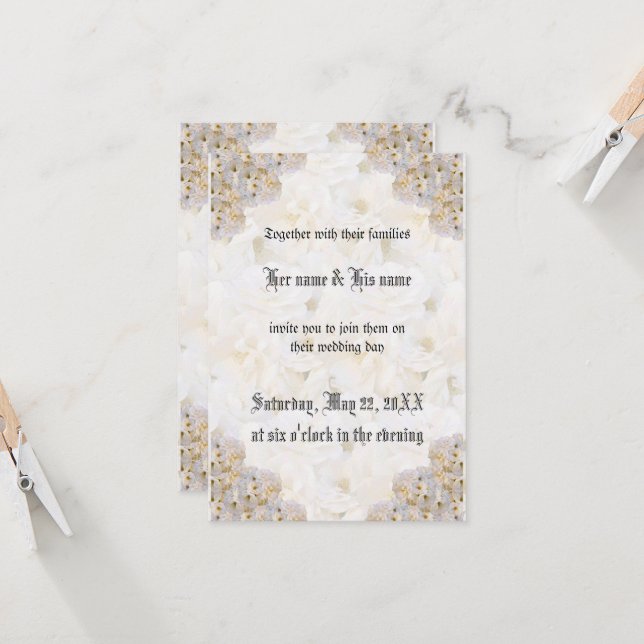 Invitación a la boda romántica en rosas blancas (Anverso/Reverso In Situ)