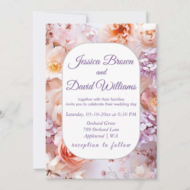 Invitación a la boda romántica en Rubor Garden (Anverso)