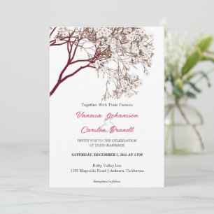 Invitación a la boda romántica en un árbol floreci