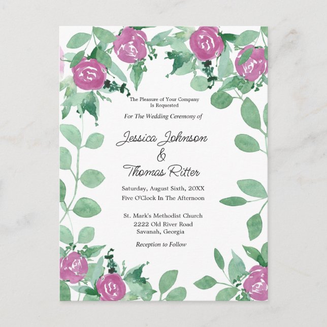 Invitación a la boda romántica Eucalyptus Roses ro (Anverso)