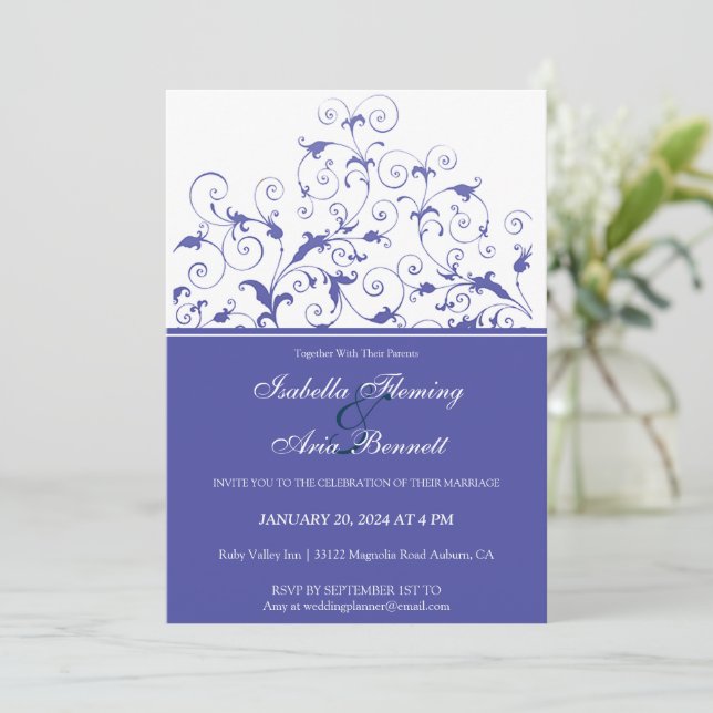 Invitación a la boda romántica floral (Anverso de pie)