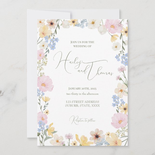 Invitación a la boda romántica floral (Anverso)
