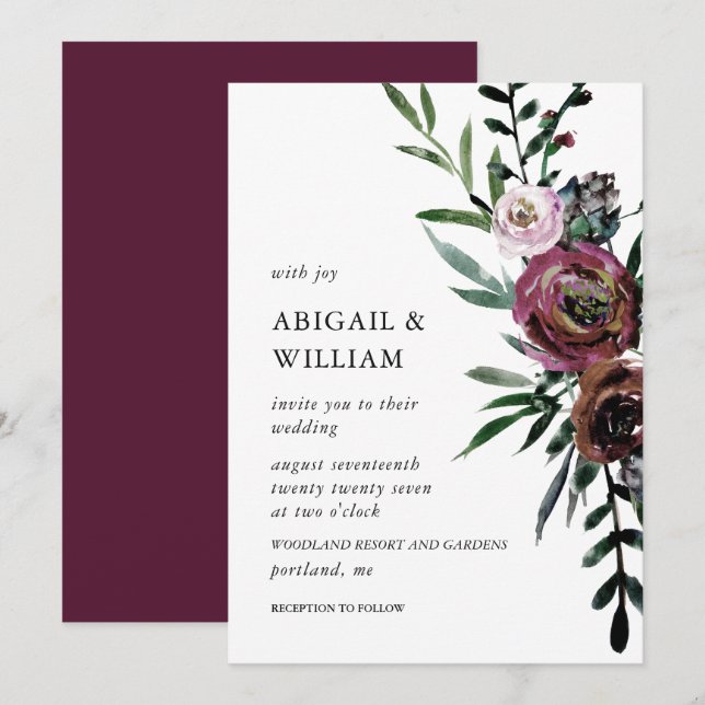 Invitación a la boda romántica floral (Anverso / Reverso)