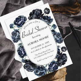 Invitación a la boda romántica floral azul oscuro 