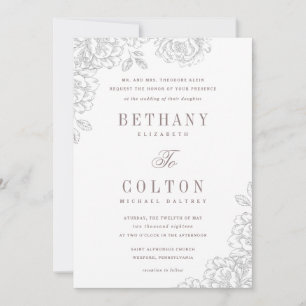 Invitación a la boda romántica floral   Blanco