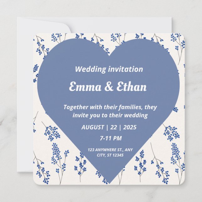 Invitación a la Boda Romántica Floral Cardíaca (Anverso)