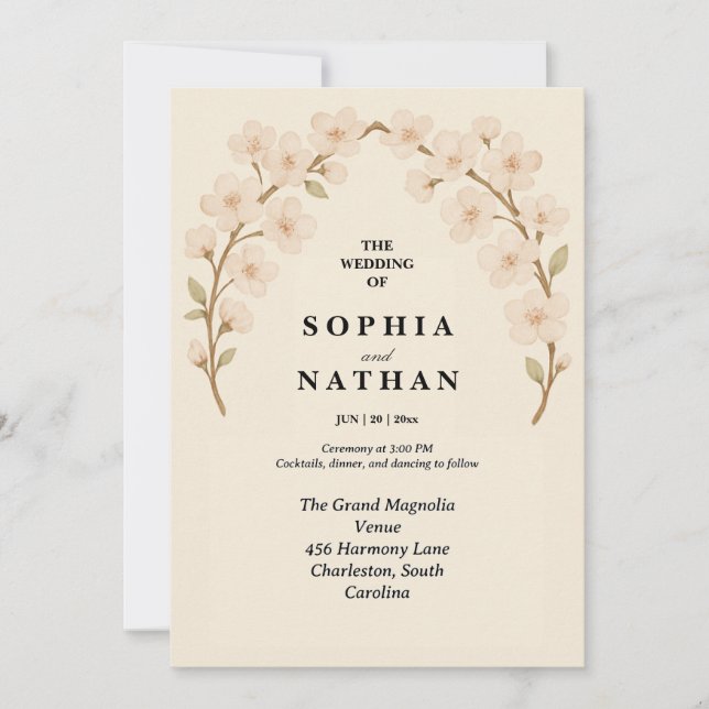 Invitación a la boda romántica floral | Elegante P (Anverso)