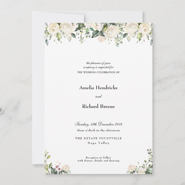 Invitación a la boda romántica florística (Anverso)