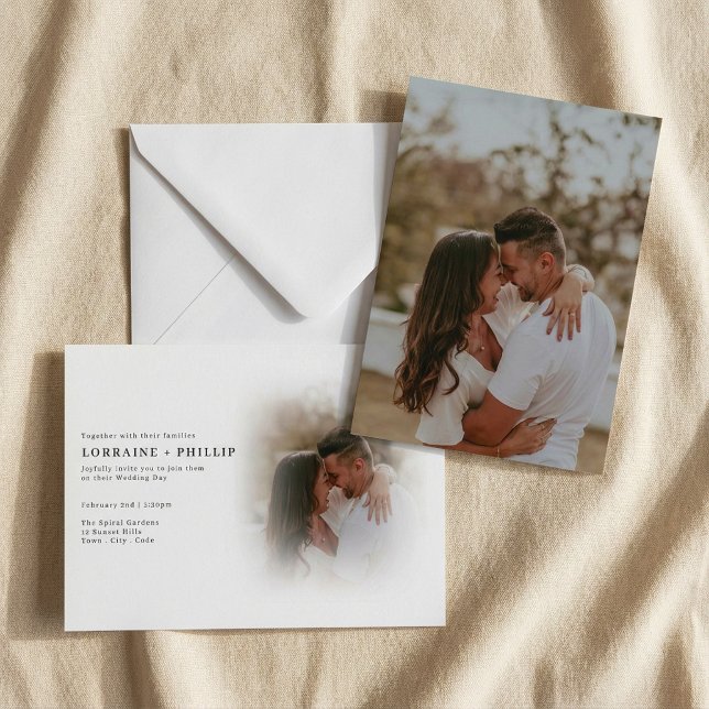 Invitación a la boda romántica gradiente de fotos  (Romantic color photo gradient wedding invitation.)