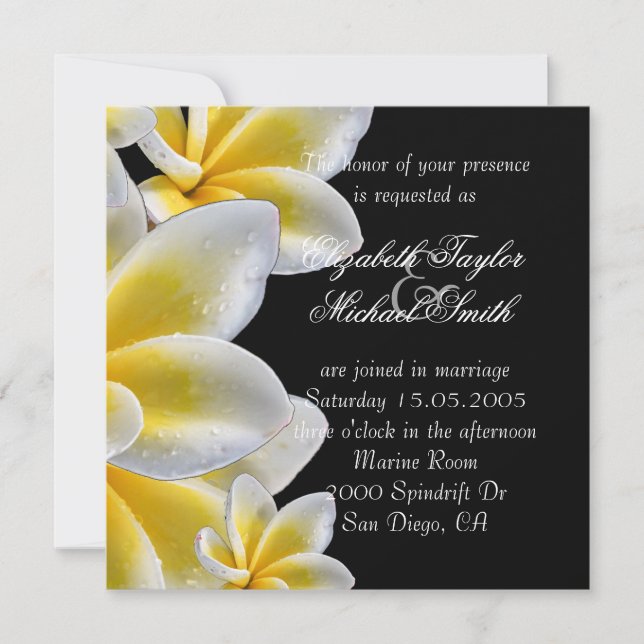 Invitación a la boda romántica Plumeria amarillo d (Anverso)