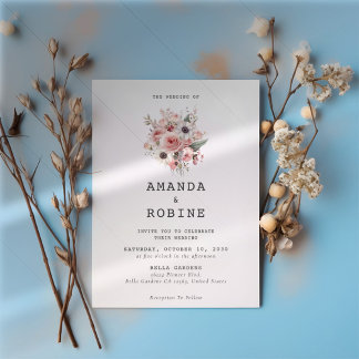 Invitación a la boda romántica Rosa con flores