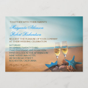 Invitación a la boda romántica turquesa en la play