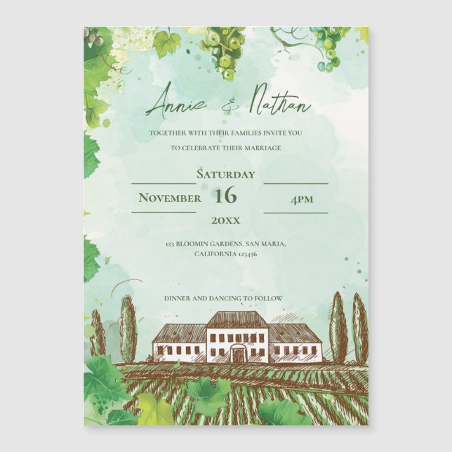 Invitación a la Boda Romántica Vineyard & Grapevin (Anverso)