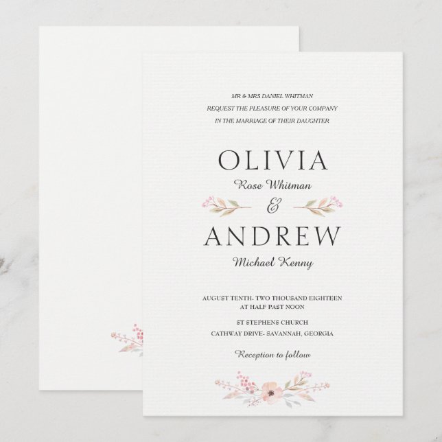 Invitación a la boda romántica y elegante (Anverso / Reverso)