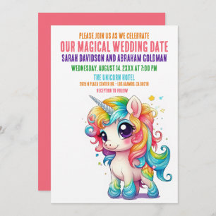 Invitación a la boda romántica y mágica unicornio