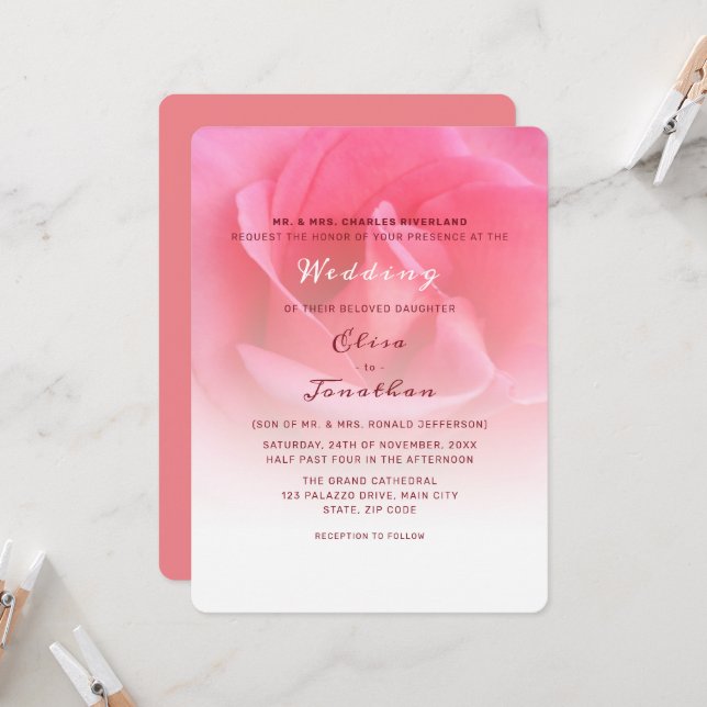 Invitación a la boda rosa (Anverso/Reverso In Situ)