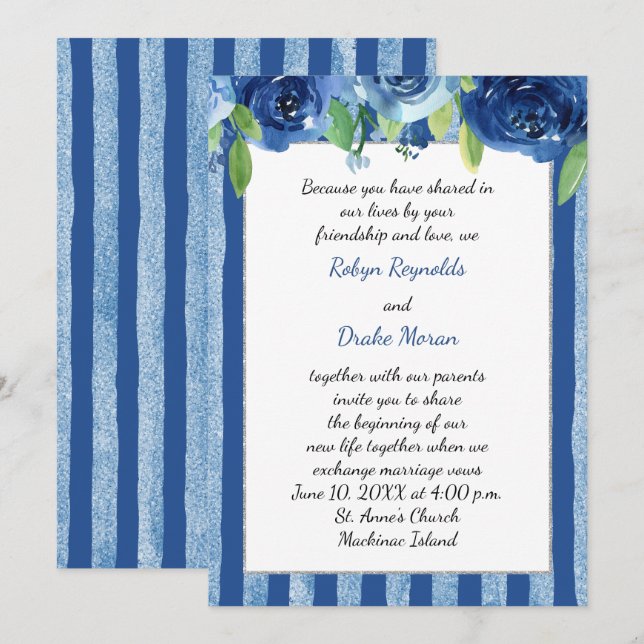 Invitación a la boda Rosa azul (Anverso / Reverso)