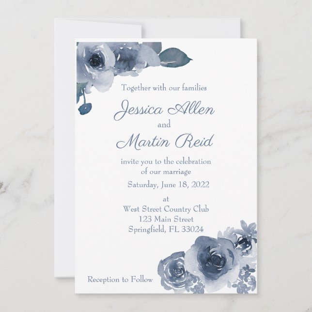 Invitación a la boda Rosa azul (Anverso)
