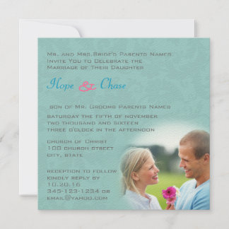 Invitación a la boda rosa azul de Damask Aqua