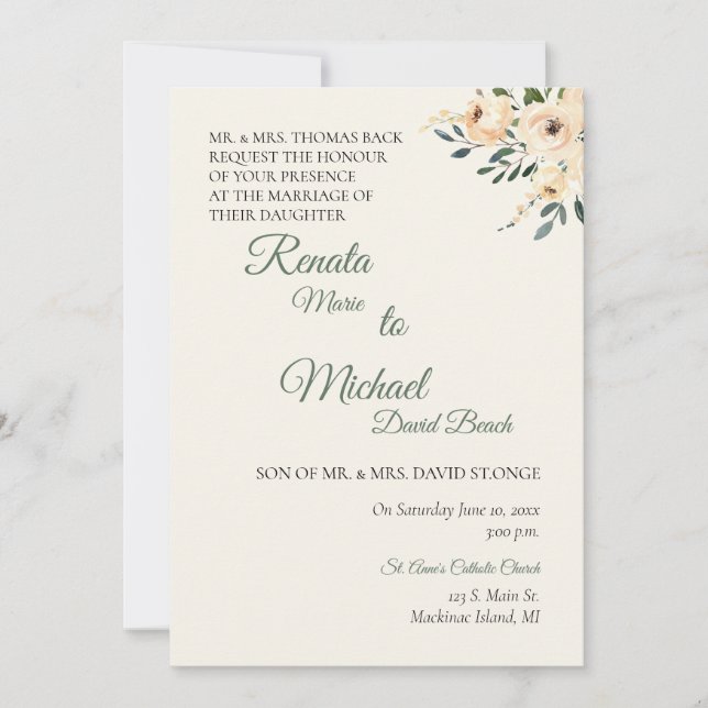 Invitación a la boda Rosa Beige (Anverso)