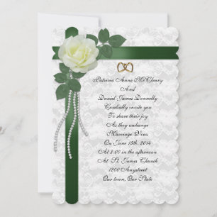 Invitación a la boda rosa blanca, cintas verdes