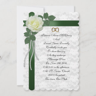 Invitación a la boda rosa blanca, cintas verdes