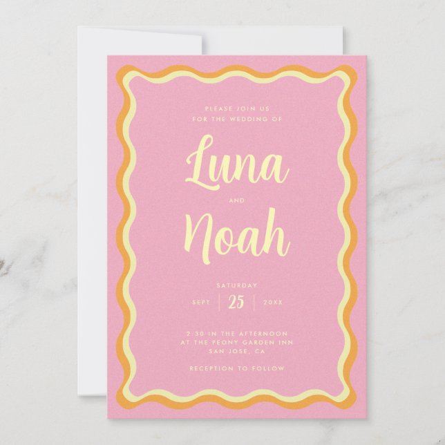 Invitación a la boda rosa brillante y audaz (Anverso)
