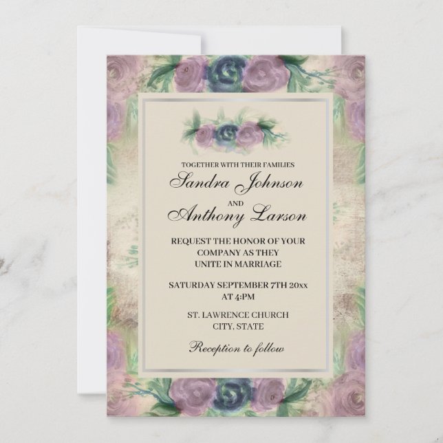 Invitación a la boda Rosa de acuarela floral (Anverso)