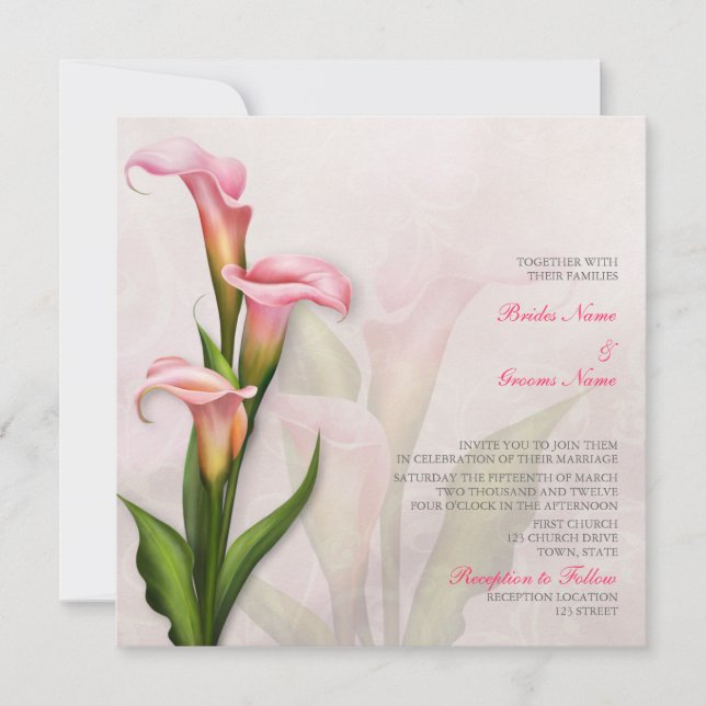 Invitación a la boda rosa de Calla Lily (Anverso)