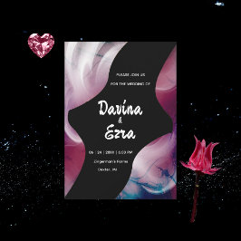 Invitación a la boda rosa de color de agua vivo