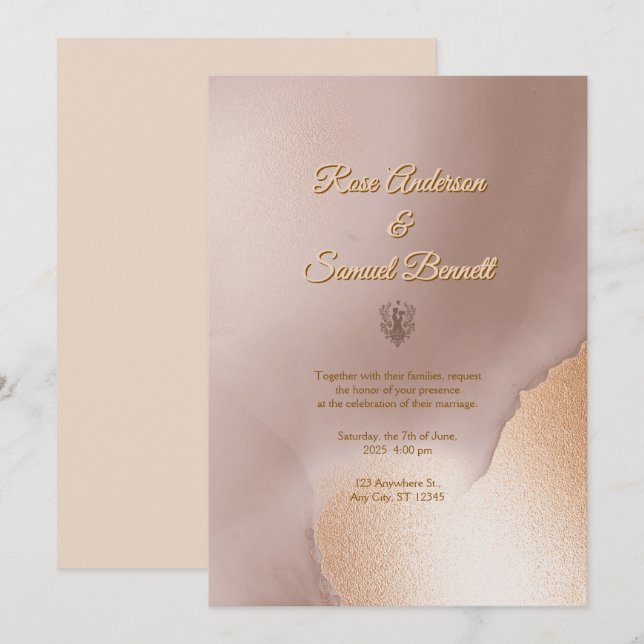 Invitación a la boda Rosa de Moda de oro (Anverso / Reverso)