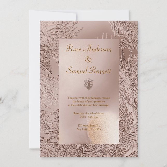 Invitación a la boda Rosa de Moda de oro (Anverso)