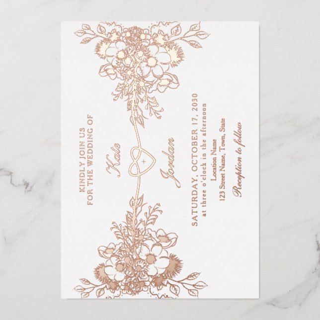 Invitación a la boda Rosa de Relieve metalizado fl (Anverso)
