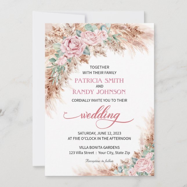 Invitación a la boda Rosa de Rubor (Anverso)