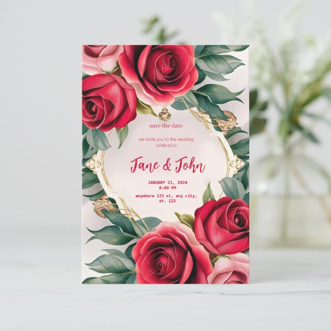Invitación a la boda Rosa elegante (Anverso de pie)