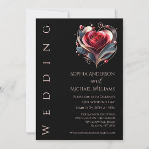 Invitación a la boda Rosa en forma de corazón mode