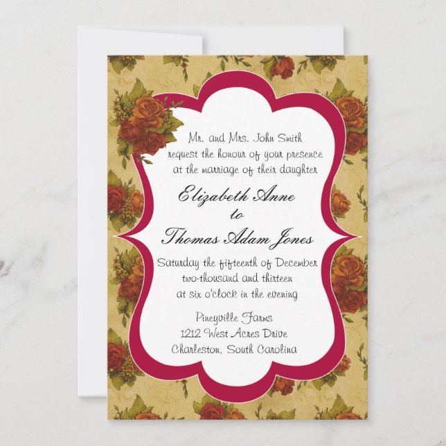 Invitación a la boda Rosa en Victoria (Anverso)