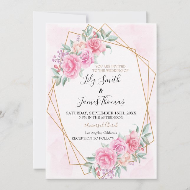 Invitación a la boda rosa floral (Anverso)