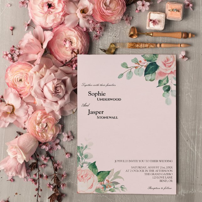 Invitación a la boda rosa floral de Rubor (Subido por el creador)