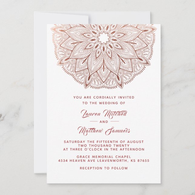Invitación a la boda Rosa Gold Mandala (Anverso)