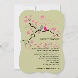 Invitación a la boda rosa, gris y de corazón