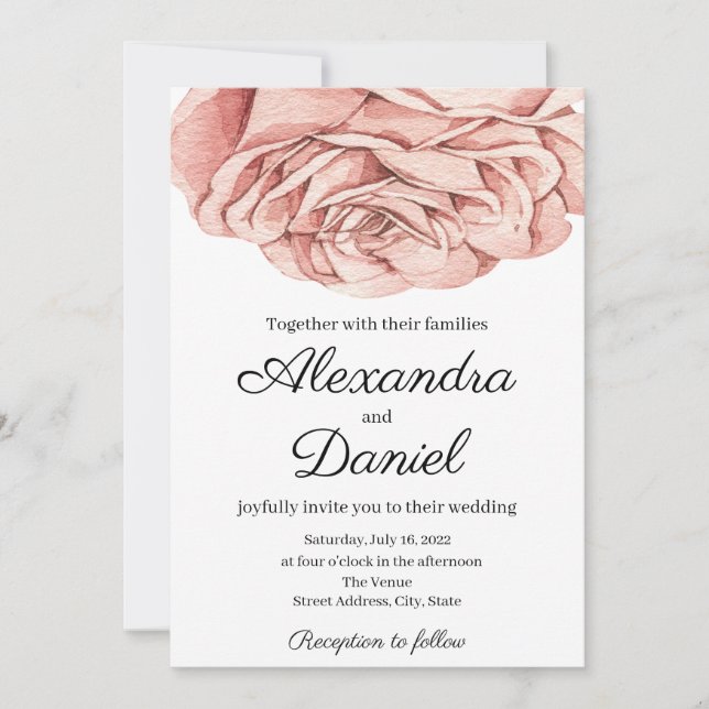 Invitación a la boda Rosa moderna (Anverso)