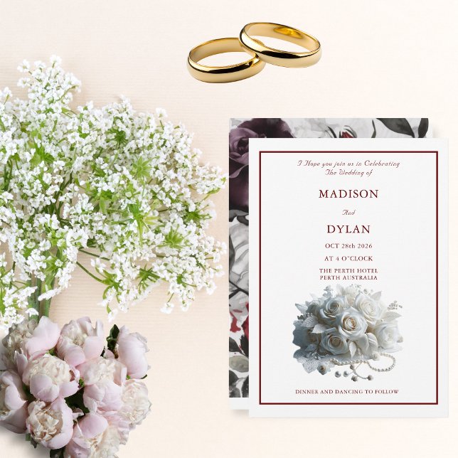 Invitación a la boda Rosa moderna con rosas blanca (Subido por el creador)