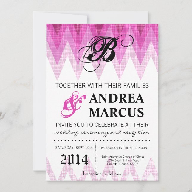 Invitación a la boda rosa Ombre Chevron (Anverso)