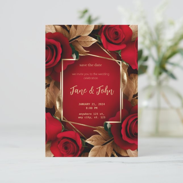Invitación a la boda Rosa [personalizada] (Anverso de pie)